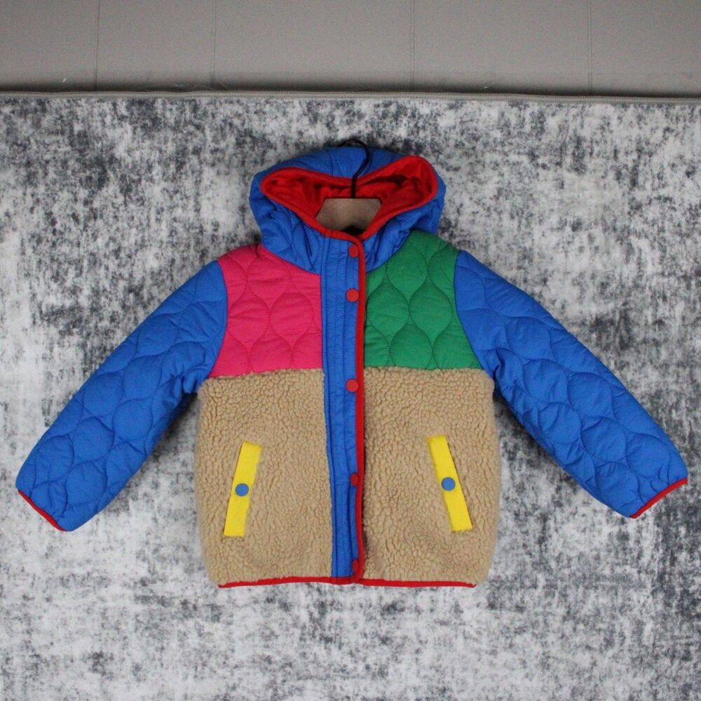 NEW Mini Boden Kids Size 3-4 Year Borg Mix Jacket Multicolor Block